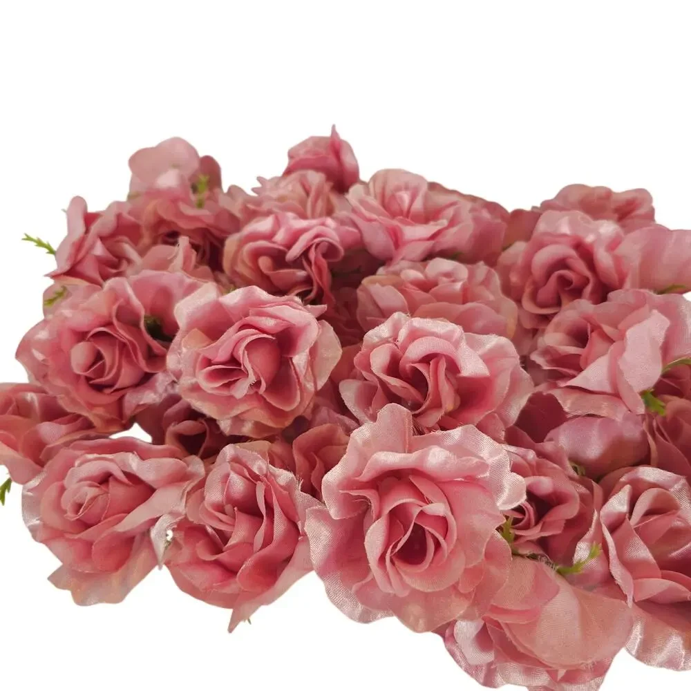 50 Pink Satin Rose Heads Stemless Wedding Floral Craft DIY 2.5in Flowers